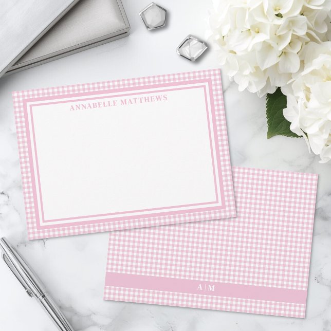 Personalised Pink Gingham Plaid Card (Personalized Pink Gingham Plaid Note Card )