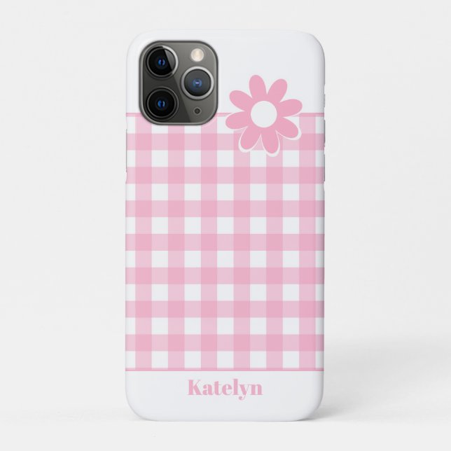 Personalised Pink Gingham Plaid Case-Mate iPhone Case (Back)