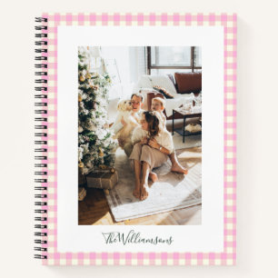 Personalised Pink Gingham Plaid Family Photo Notebook