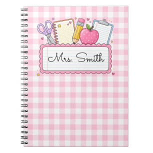 Personalised Pink Gingham Teacher Notebook