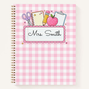 Personalised Pink Gingham Teacher Notebook