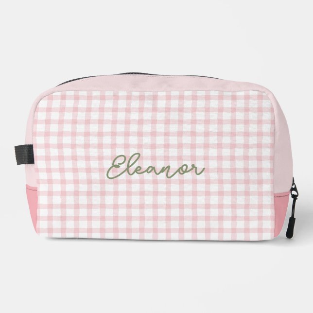  Personalised Pink Gingham Toiletry Travel Bag  (Front)
