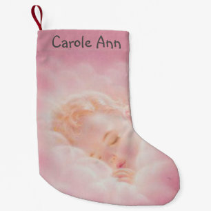Personalised Pink Girl Baby  double sided Small Christmas Stocking