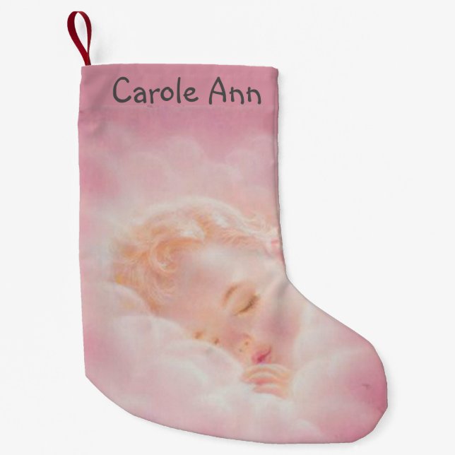 Personalised Pink Girl Baby  double sided Small Christmas Stocking (Front)