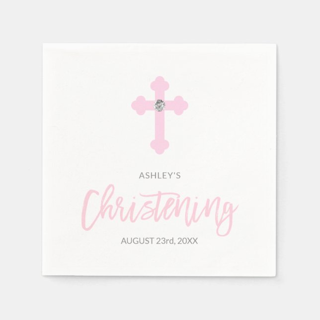 Personalised Pink GIRL Cross CHRISTENING Ceremony Napkin (Front)