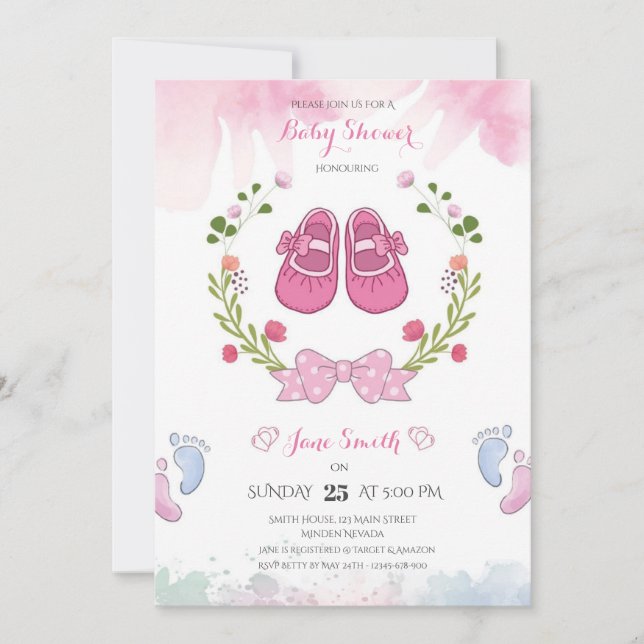 Personalised Pink Girls Baby Shower Invitation (Front)