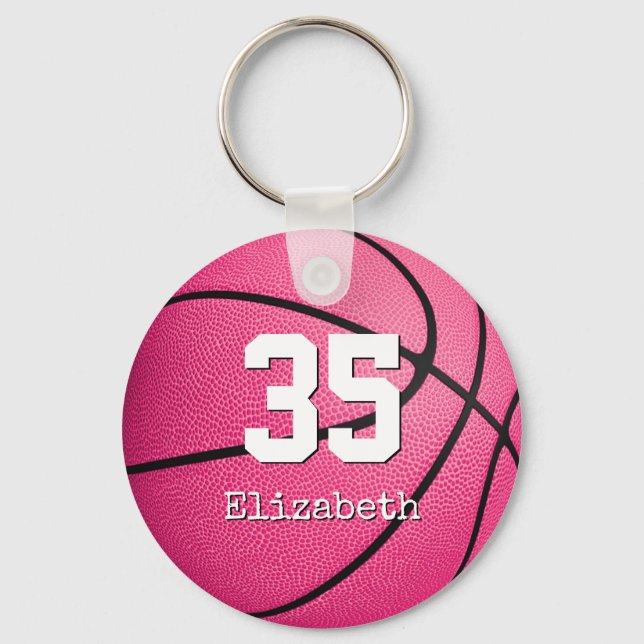personalised pink girls' basketball gifts key ring (Front)