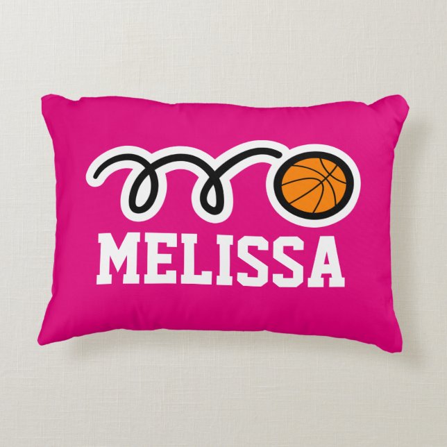 Personalised pink girls basketball throw pillow (Back)
