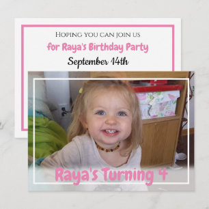 Personalised Pink Girl's Photo Birthday Invitation