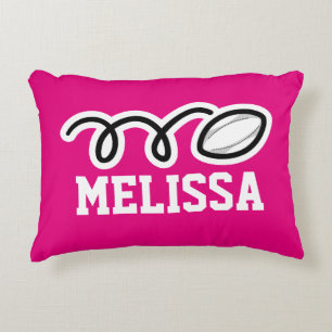 Personalised pink girls rugby ball throw pillow