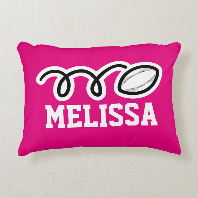 Personalised pink girls rugby ball throw pillow (Front)