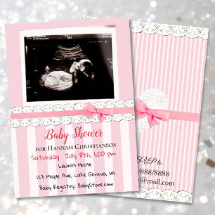 Personalised Pink Girls Ultrasound Baby Shower Invitation