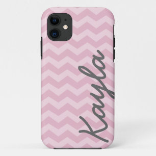 Personalised Pink Girly Chevron Pattern iPhone 11 Case