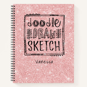 Personalised Pink Glitter Artist Sketchbook Notebook