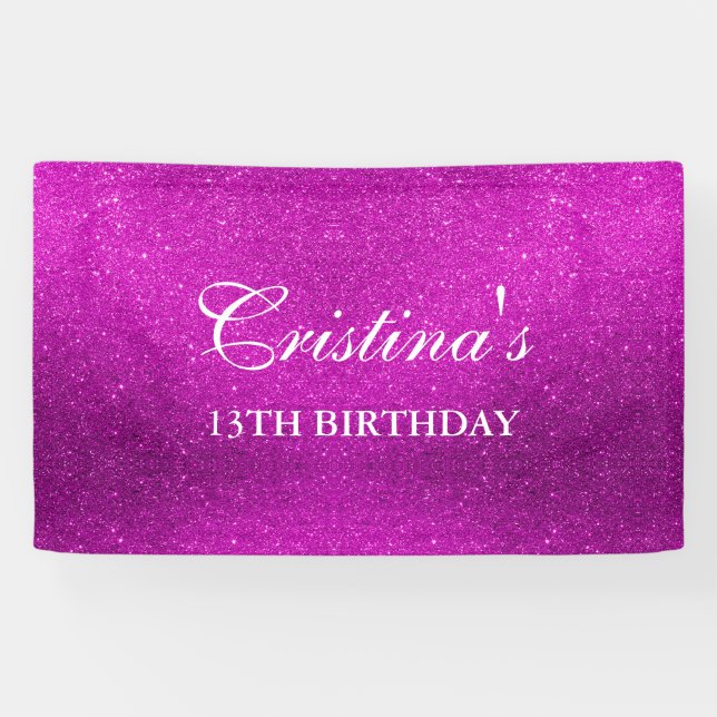 Personalised Pink Glitter Birthday Banner (Horizontal)