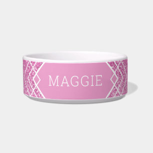 Personalised Pink Glitter Boho Pattern Pet Bowl