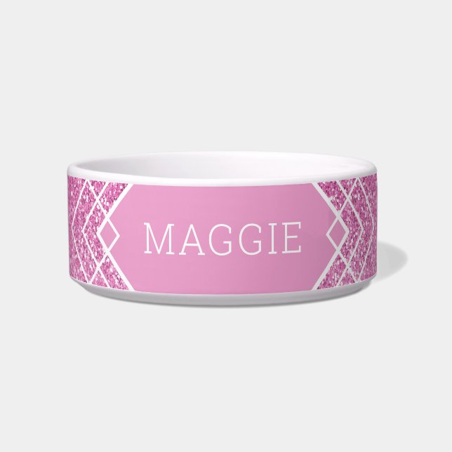 Personalised Pink Glitter Boho Pattern Pet Bowl (Front)