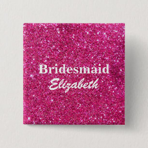 Personalised Pink Glitter Bridesmaids Wedding 15 Cm Square Badge