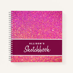 Personalised Pink Glitter Chic Sketchbook Notebook