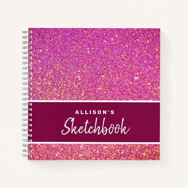 Personalised Pink Glitter Chic Sketchbook Notebook (Front)
