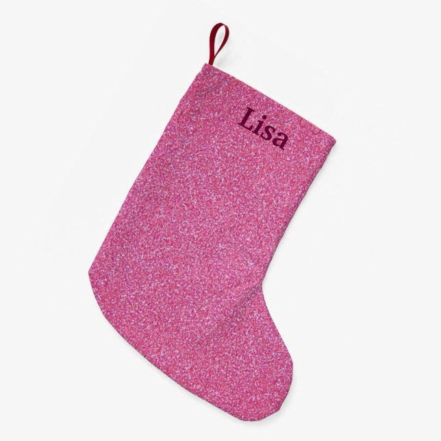 Personalised Pink Glitter Christmas Stocking (Front (Hanging))