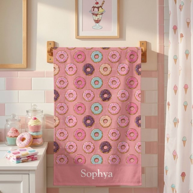 Personalised Pink Glitter Doughnut  Bath Towel (Creator Uploaded)