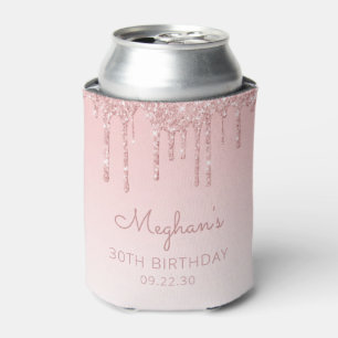 Personalised Pink Glitter Drip 30th Birthday Can Cooler