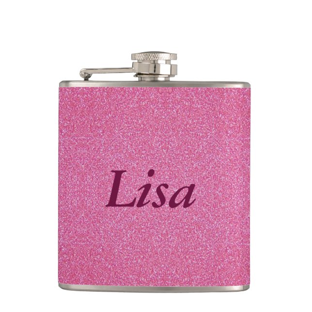 Personalised Pink Glitter Flask (Front)