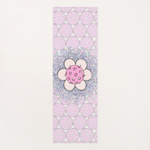 Personalised Pink Glitter Flower Pickleball Yoga Mat