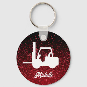 Personalised Pink glitter Forklift Key Ring