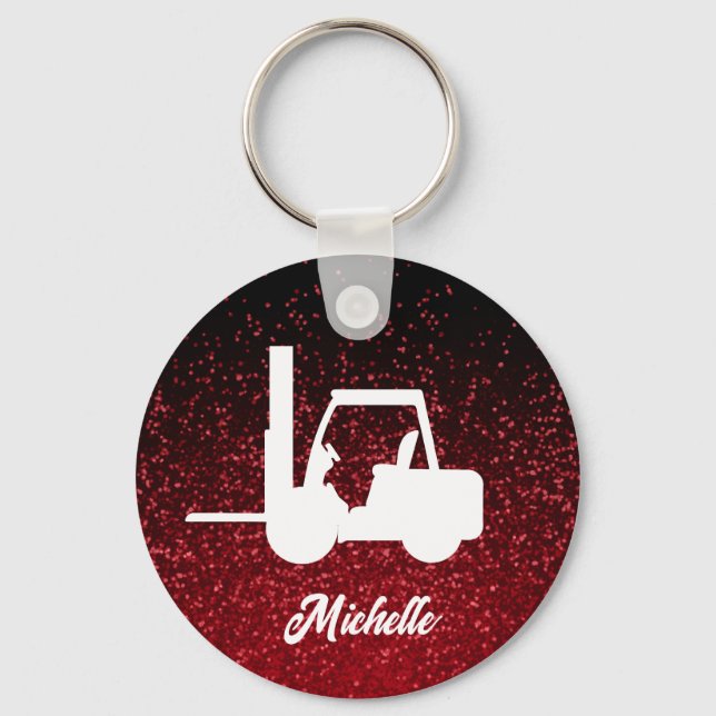 Personalised Pink glitter Forklift Key Ring (Front)