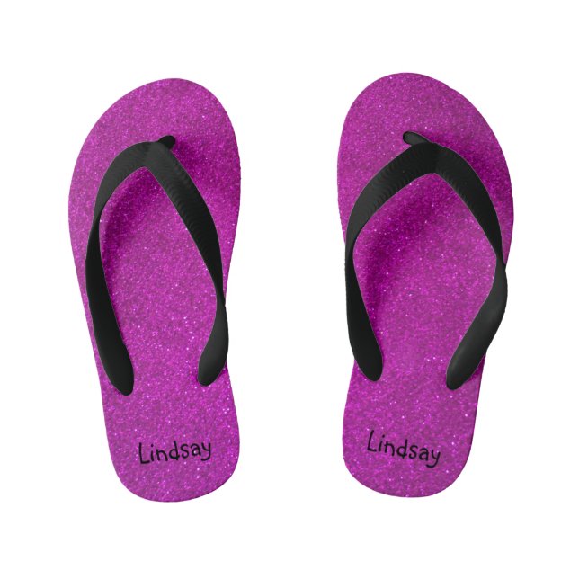 Personalised pink glitter kids beach Flip Flops (Footbed)