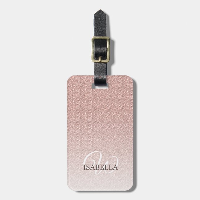 Personalised Pink Glitter Ombre Name Monogram Luggage Tag (Front Vertical)
