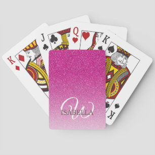 Personalised Pink Glitter Ombre Name Monogram Playing Cards