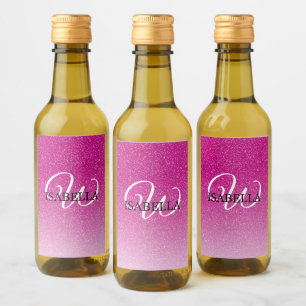 Personalised Pink Glitter Ombre Name Monogram Wine Label