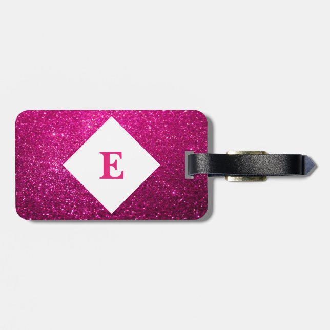 Personalised Pink Glitter Print luggage tag (Back Horizontal)