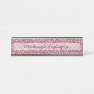 Personalised Pink Glitter   Rose Gold Desk Name Plate