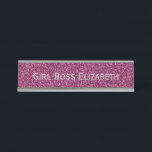 Personalised Pink Glitter & Silver Girl Boss Funny Desk Name Plate<br><div class="desc">Personalised Pink Glitter and Silver 'Girl Boss' Funny Desk Name Plate.  Pick a pun for your colleague,  business meeting,  white elephant gift,  holiday party and more.  Perfect for an office holiday party or gift.</div>