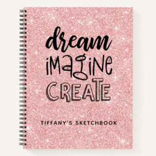 Personalised Pink Glitter Sketchbook Elegant Notebook