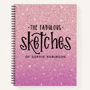 Personalised Pink Glitter Sketchbook Your Name No Notebook