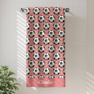 Personalised Pink Glitter Soccer Ball Beach Towel