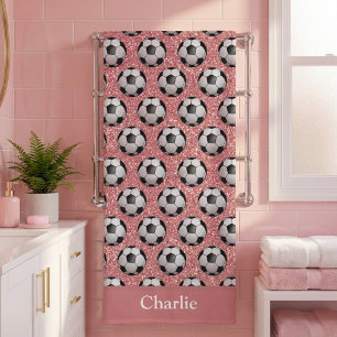 Personalised Pink Glitter Soccer Ball Beach Towel