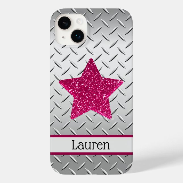 Personalised Pink Glitter Star on Metallic Case-Mate iPhone Case (Back)