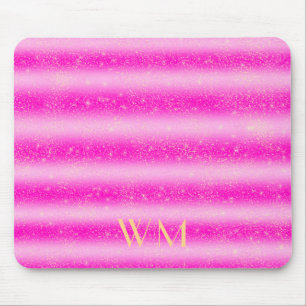 Personalised pink glitter stripes gold monogram  m mouse mat