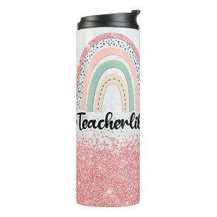 Personalised Pink Glitter Teacher Life Thermal Tumbler