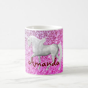 Personalised pink glitter unicorn coffee mug