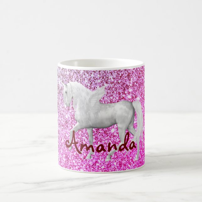 Personalised pink glitter unicorn coffee mug (Center)