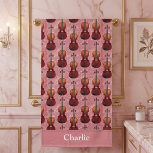 Personalised Pink Glitter Violin Beach Towel