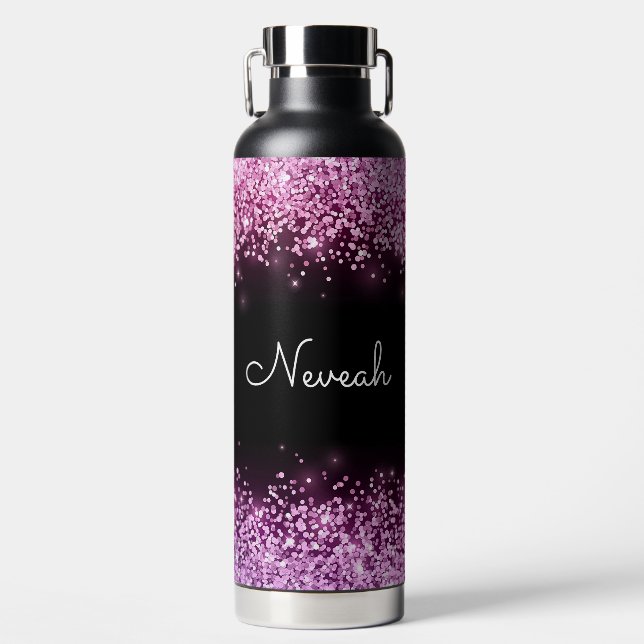 Personalised Pink Glitter Water Bottle (Front)