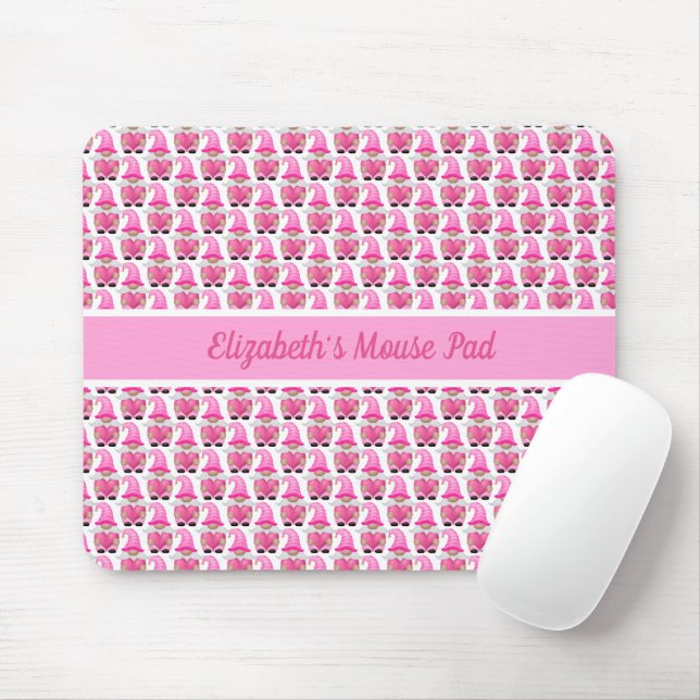 Personalised Pink Gnomes Hearts Woodland Whimsical Mouse Mat (With Mouse)